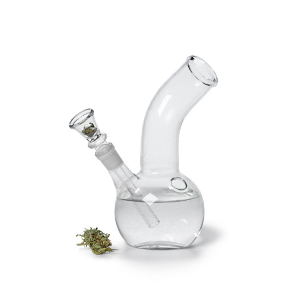 Glass water pipe with cannabis bud in bong bowl