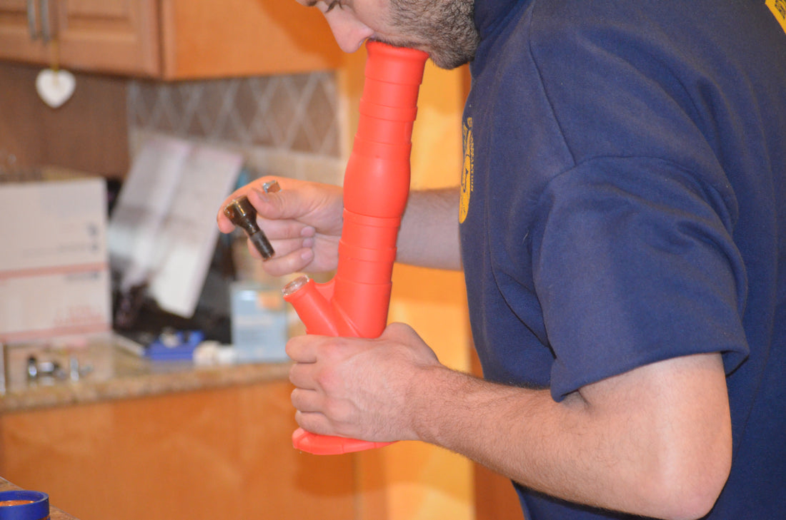 Man smoking silicone pipe