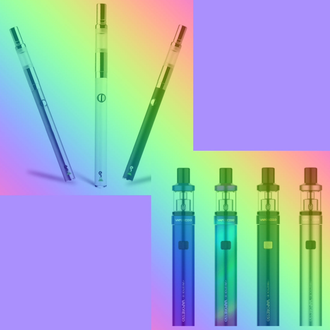 assortment of rainbow colored vape pens