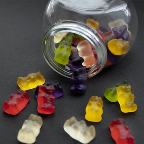 Gummy bears and glass jar