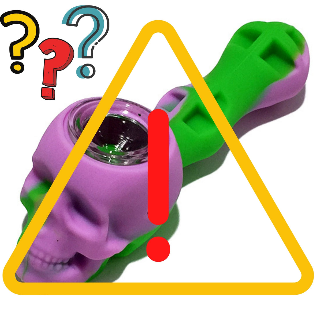 Skull Silicone Pipe with Hazard Symbol and Question Marks