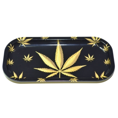 8-Inch Metal Rolling Tray Marijuana Leaf Option