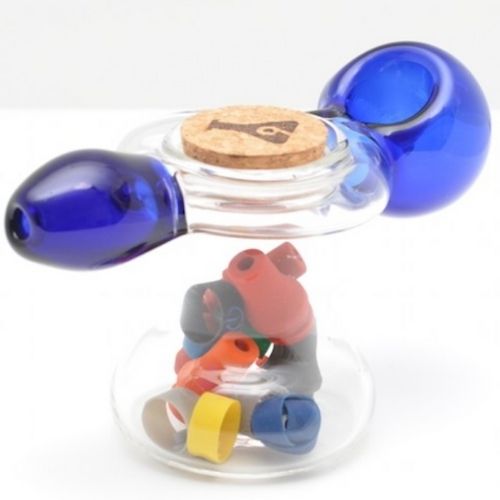 Blue Glass Spoon Pipe with Built-In Herb Jar