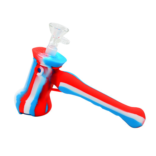 Hammer Bubbler Silicone Pipe Red White Blue 