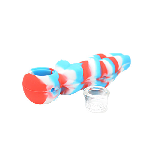 Red White and Blue Silicone Naked Lady Pipe with Glass Screen Bowl Removed