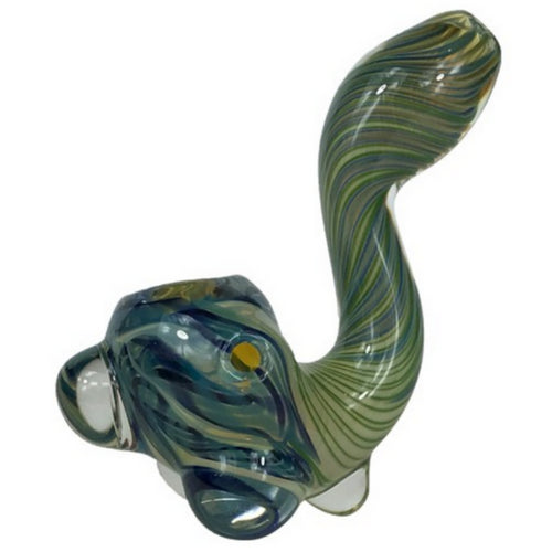 Green and Blue Sherlock Glass Pipe by Tedrow Glass