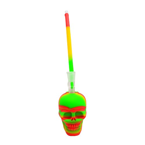 Skull Bubbler Pipe Rasta Color Made Of Silicone