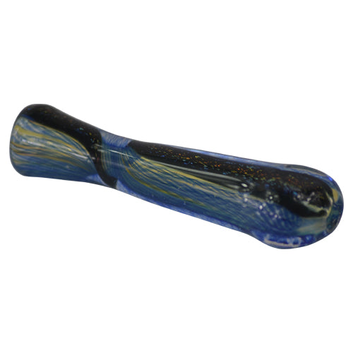 Blue and Black Sparkle Chillum Pipe with Dichroic Swirls 