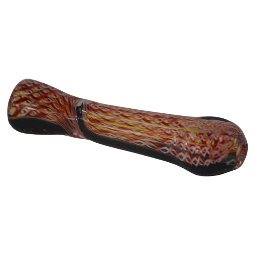 Red and Black Sparkle Chillum Pipe with Dichroic Swirls 