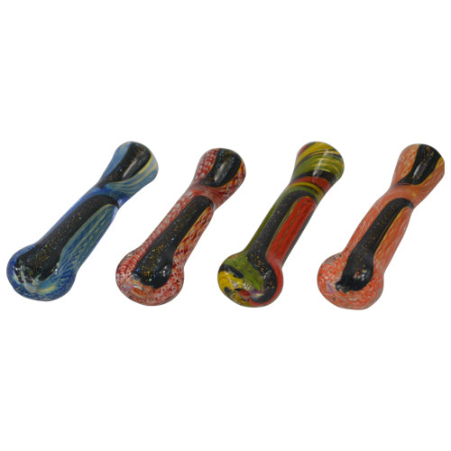 Black Sparkle Glass Chillum Pipe with Dichroic Swirls - Vape Vet Store