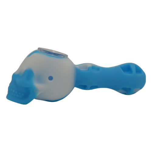 Blue and White Skull Silicone Spoon Pipe with Glass Bowl 