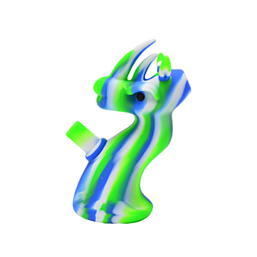 Blue Green and White Silicone Dragon Bubbler