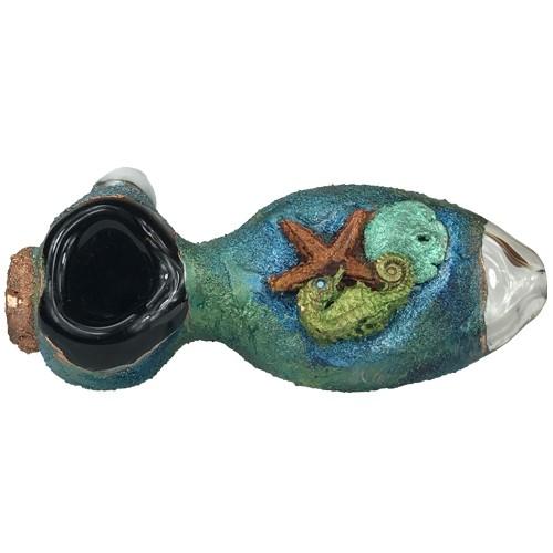 Electro-formed Seahorse and Starfish Glass Spoon Pipe 