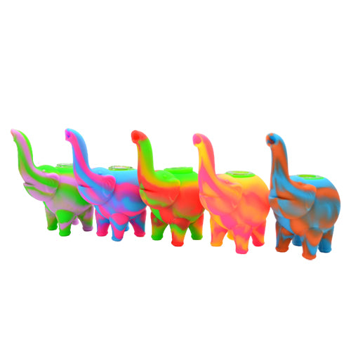 Five Different Color Silicone Elephant Bubblers with Glass Bowls