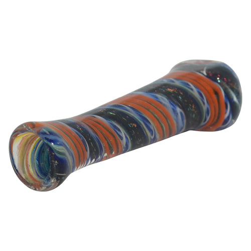 Glass Chillum Pipe Black and Orange Swirl