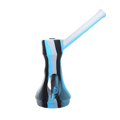 Black Blue and Grey Silicone and Glass Long Stem Bubbler