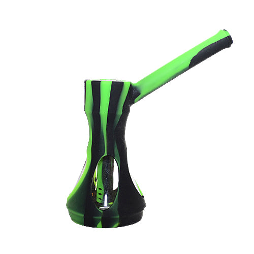 Black Green Silicone and Glass Long Stem Bubbler