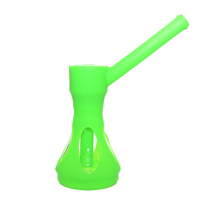 Green Silicone and Glass Long Stem Bubbler