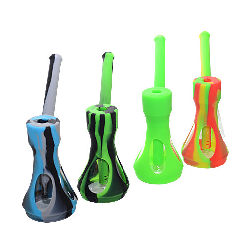 Four Different Colors of Silicone and Glass Long Stem Bubblers