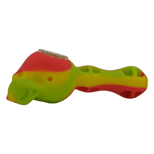 Rasta Skull Silicone Spoon Pipe with Glass Bowl 