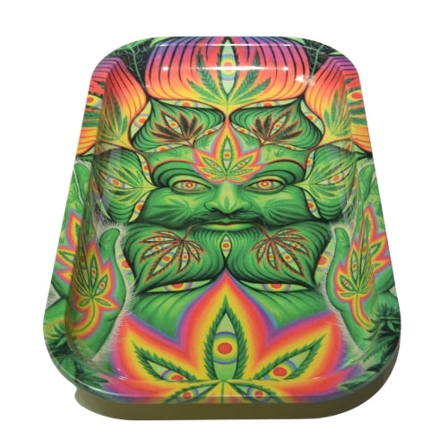 Rectangle Metal Rolling Tray Marijuana Leaf Face