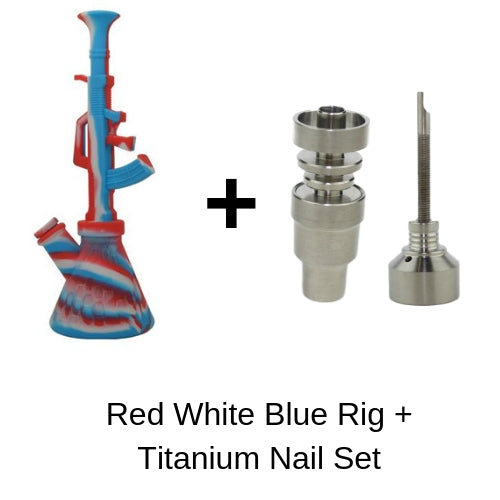 Red White Blue AK 47 Dab Rig with Titanium Nail and Carb Cap