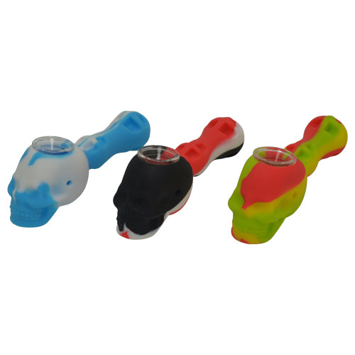 Skull Design Silicone Spoon Pipe with Glass Bowl 