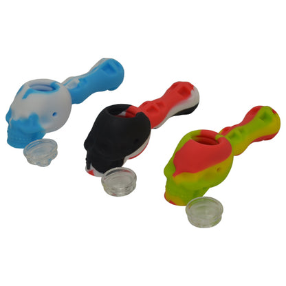 Skull Design Silicone Spoon Pipe with Glass Bowl and Built In Filter Screen