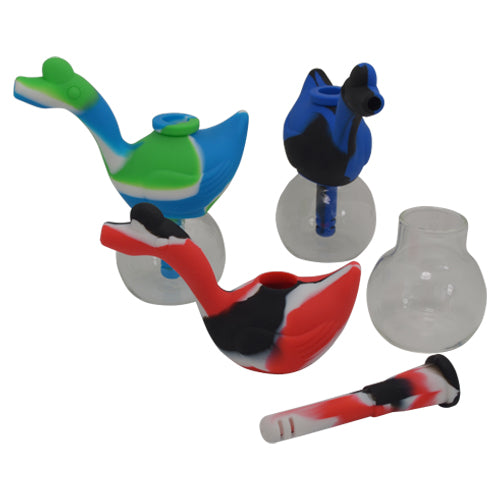 Swan Silicone Bubbler Pipe comes with a downstem and a glass base