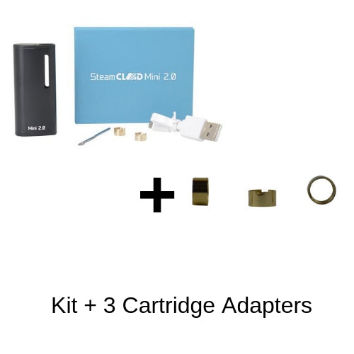 SteamCloud Mini 2.0 Vape Battery with three oil Cartridge adapters